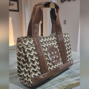 Tory Burch Ella Brown Chevron Tote Limited Edition